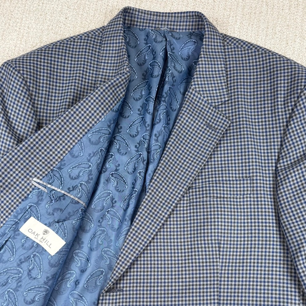 NWOT Oak Hill Mens 3XL (54R/56R) Blue Gray Check Two Button Blazer Sport Coat